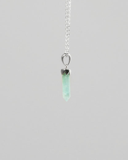 Aquamarine Point Pendant 925 Sterling Silver Crystal Necklace Healing Crystal