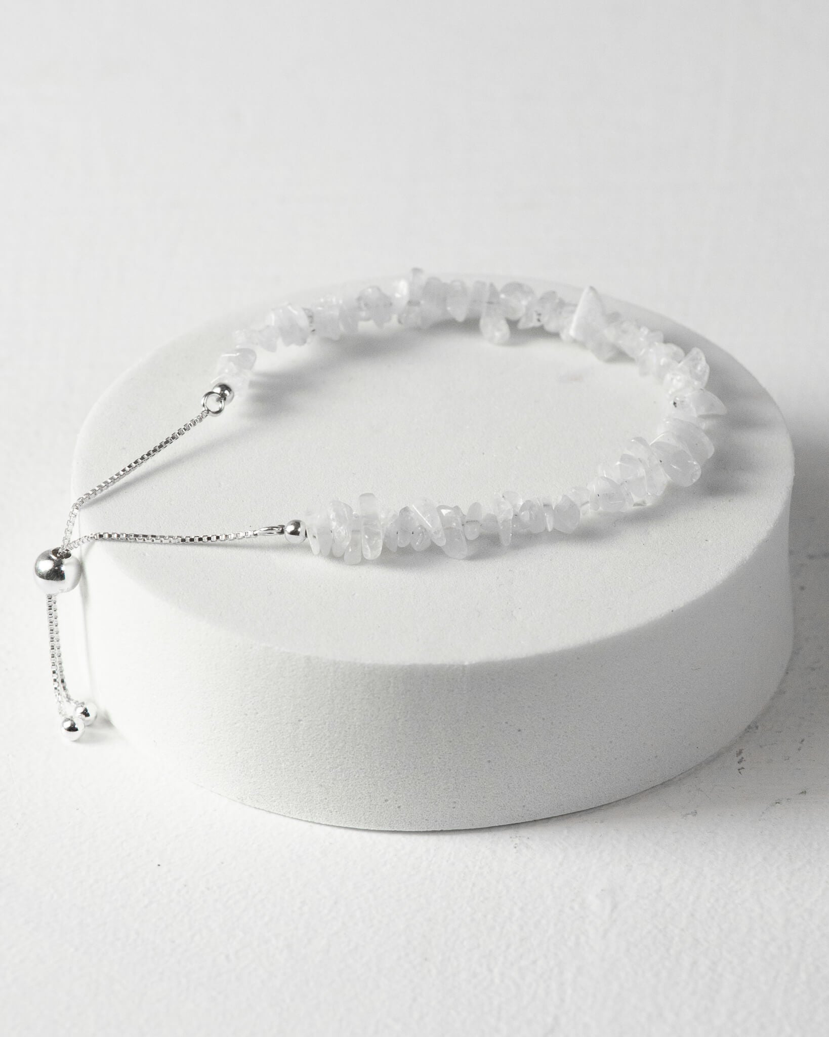 Rainbow Moonstone Raw Chip Bracelet 925 Sterling Silver Healing Crystal