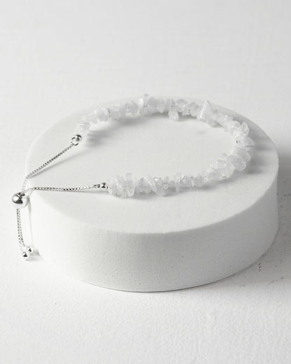 Rainbow Moonstone Raw Chip Bracelet 925 Sterling Silver Healing Crystal