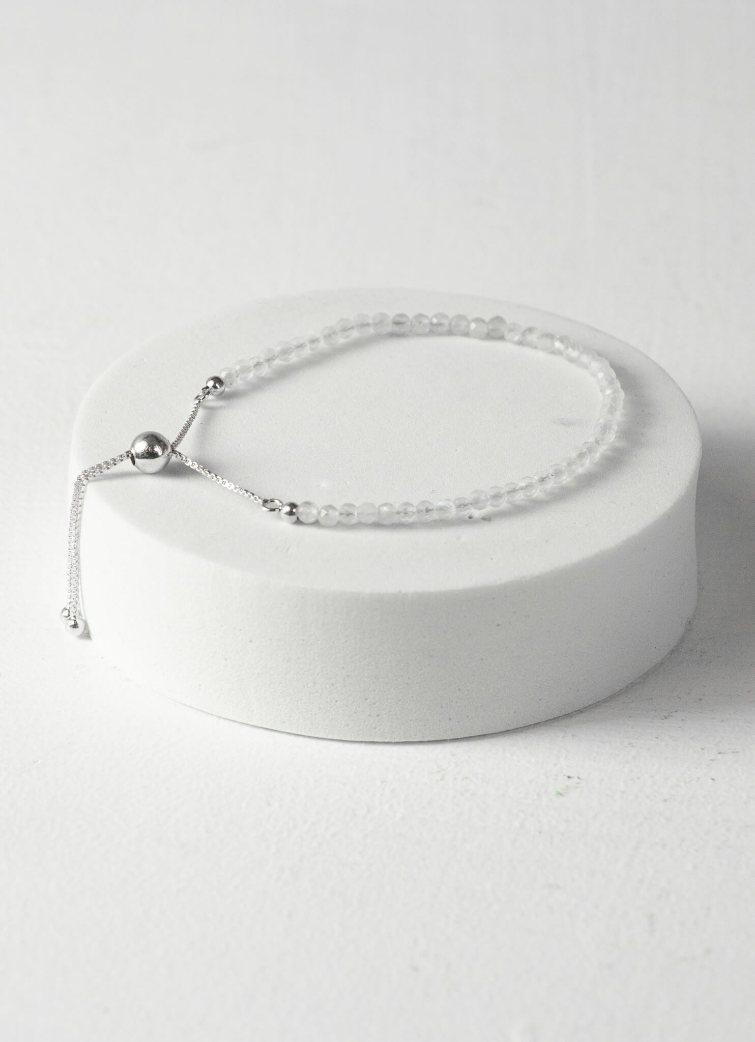 Rainbow Moonstone 3mm Faceted Bead Bracelet 925 Sterling Silver Healing Crystal