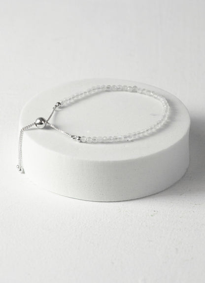 Rainbow Moonstone 3mm Faceted Bead Bracelet 925 Sterling Silver Healing Crystal