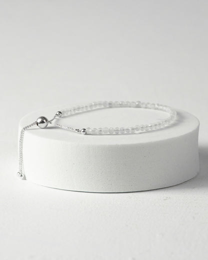 Rainbow Moonstone 3mm Faceted Bead Bracelet 925 Sterling Silver Healing Crystal