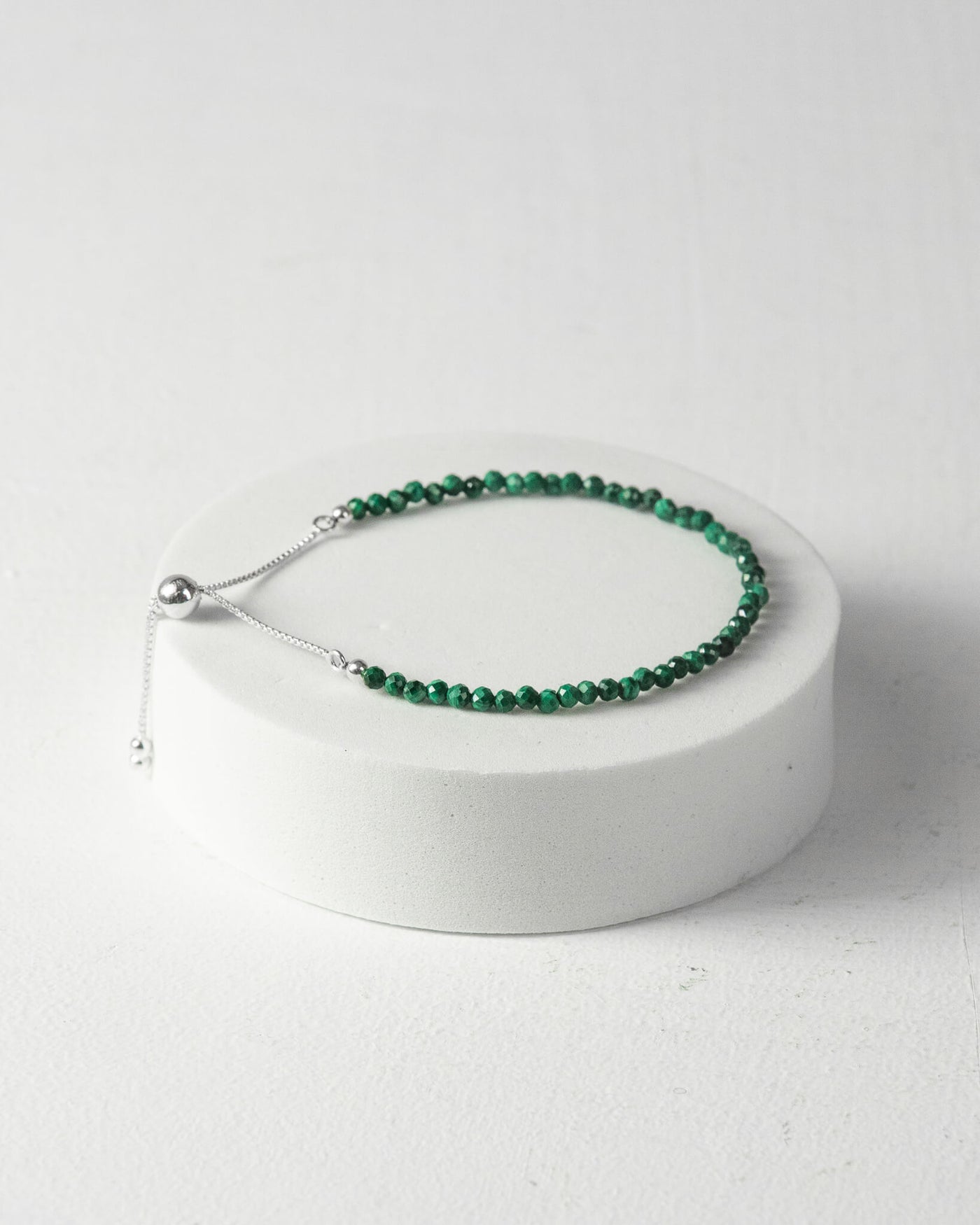 Malachite 3mm Faceted Bead Bracelet 925 Sterling Silver