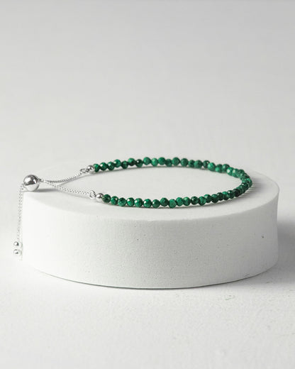 Malachite 3mm Faceted Bead Bracelet 925 Sterling Silver Healing Crystal