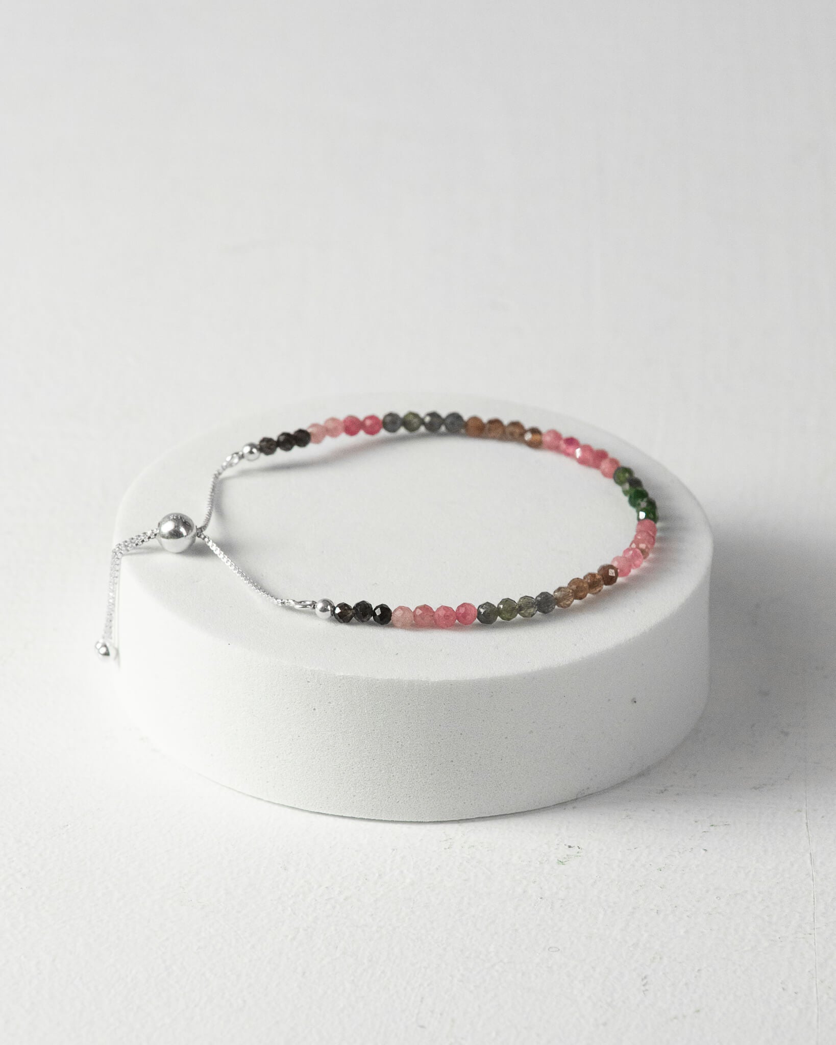 Watermelon Tourmaline Faceted Bead Bracelet 925 Sterling Silver Healing Crystal