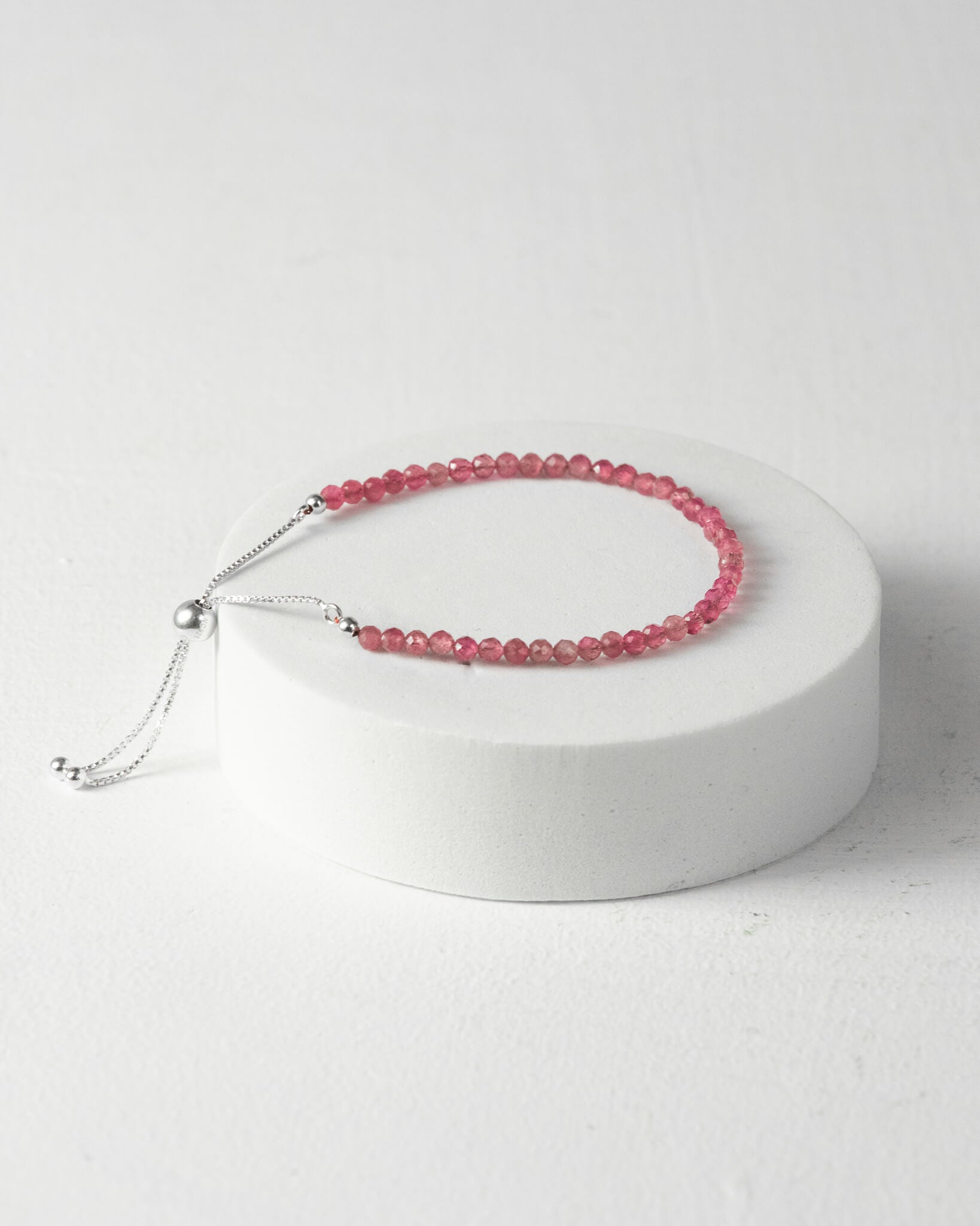 Pink Tourmaline 3mm Faceted Bead Bracelet 925 Sterling Silver Healing Crystal