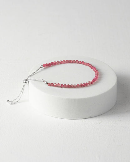 Pink Tourmaline 3mm Faceted Bead Bracelet 925 Sterling Silver Healing Crystal