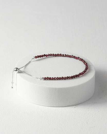 Garnet 3mm Faceted Bead Bracelet 925 Sterling Silver Healing Crystal