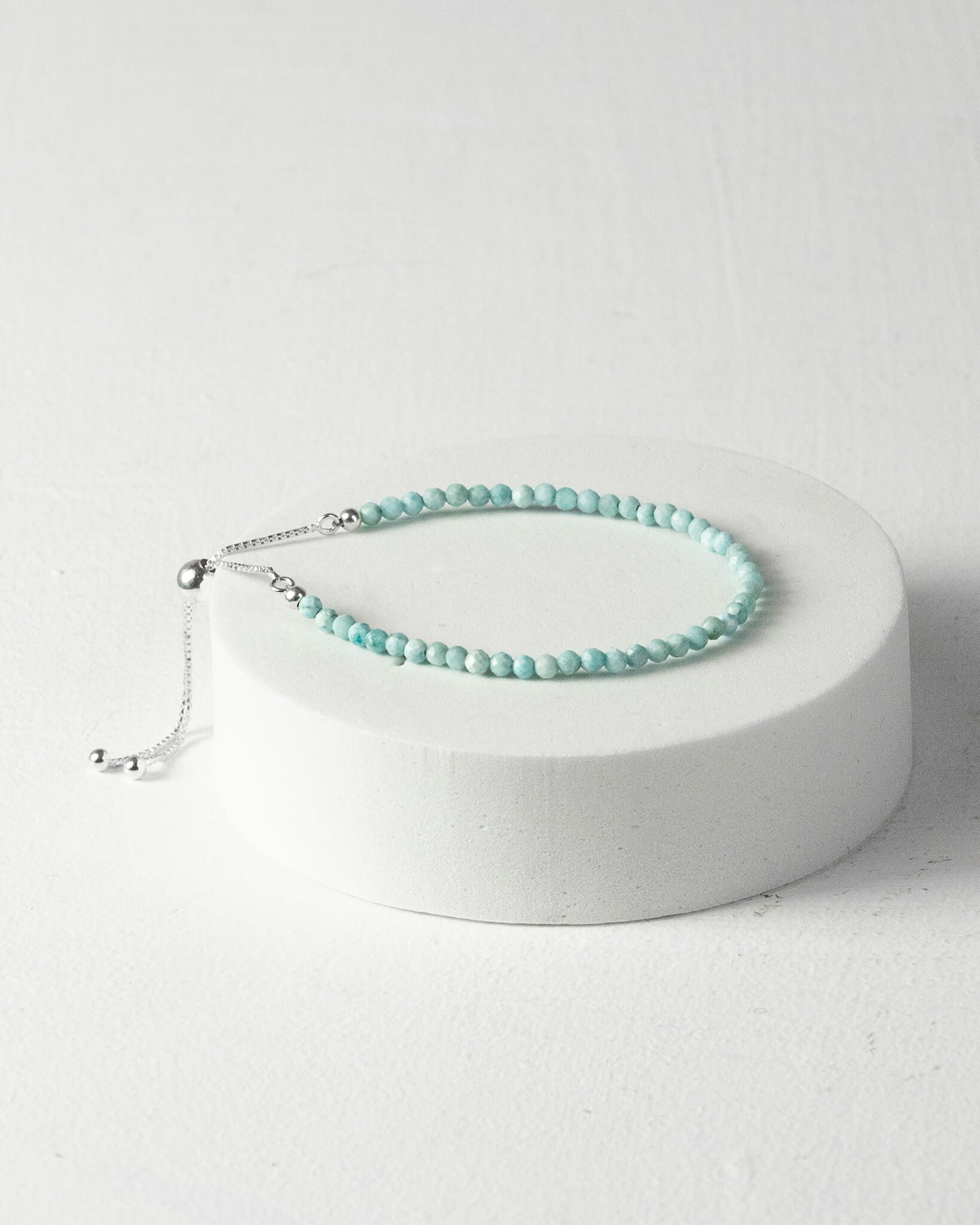 Larimar 3mm Faceted Bead Bracelet 925 Sterling Silver Healing Crystal