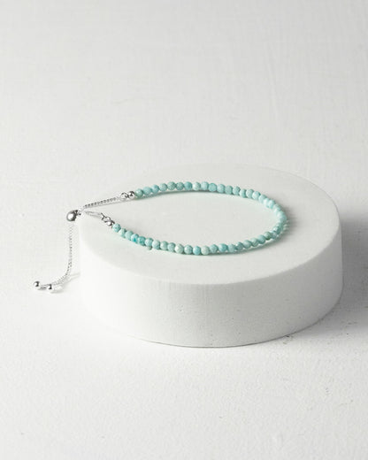 Larimar 3mm Faceted Bead Bracelet 925 Sterling Silver Healing Crystal