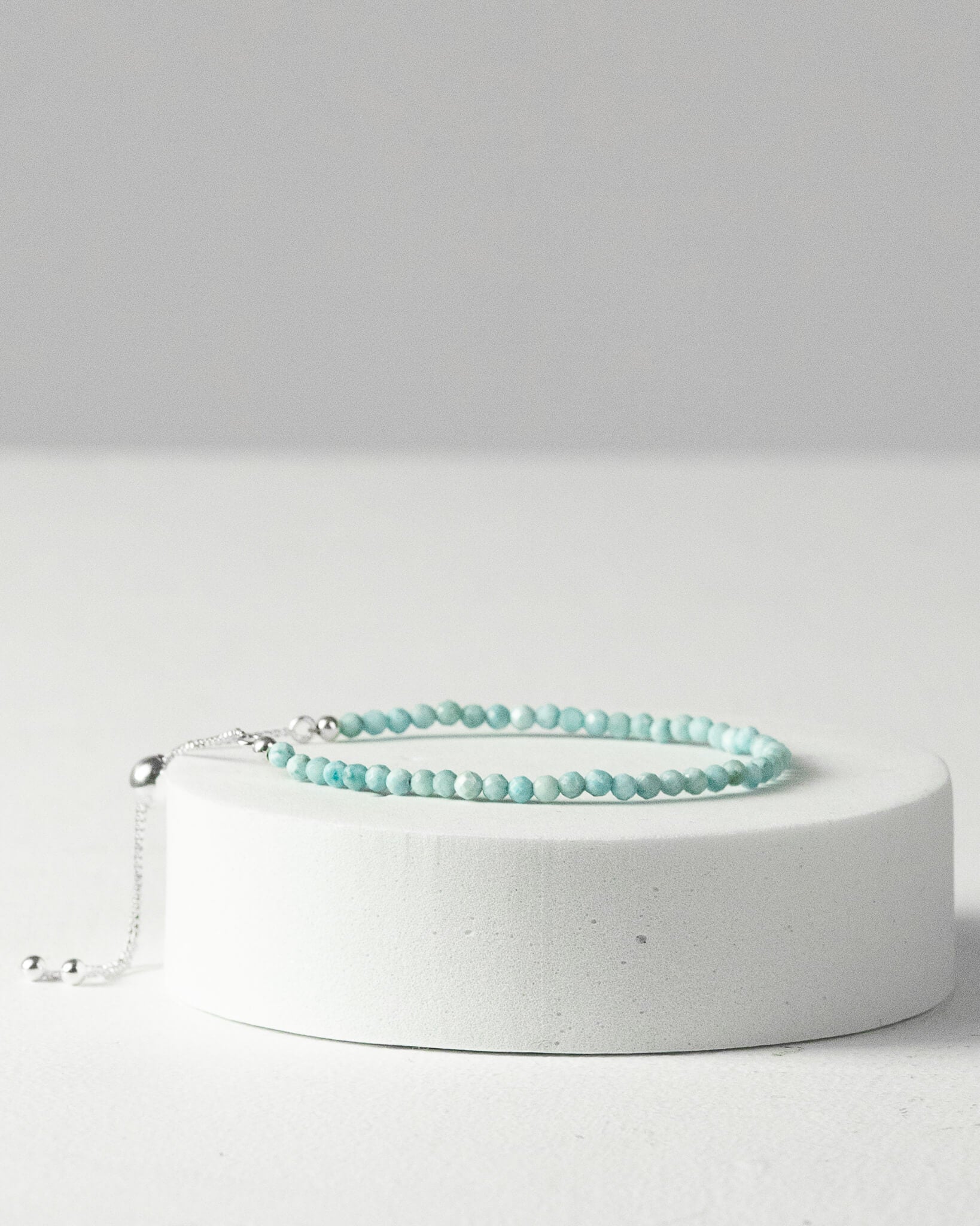 Larimar 3mm Faceted Bead Bracelet 925 Sterling Silver Healing Crystal