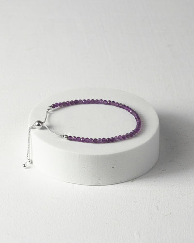 Amethyst 3mm Faceted Bead Bracelet 925 Sterling Silver