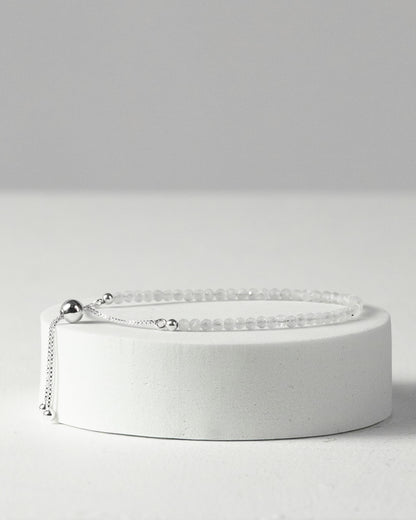 Rainbow Moonstone 3mm Faceted Bead Bracelet 925 Sterling Silver Healing Crystal