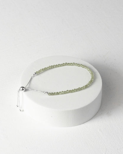 Peridot 3mm Faceted Bead Bracelet 925 Sterling Silver Healing Crystal