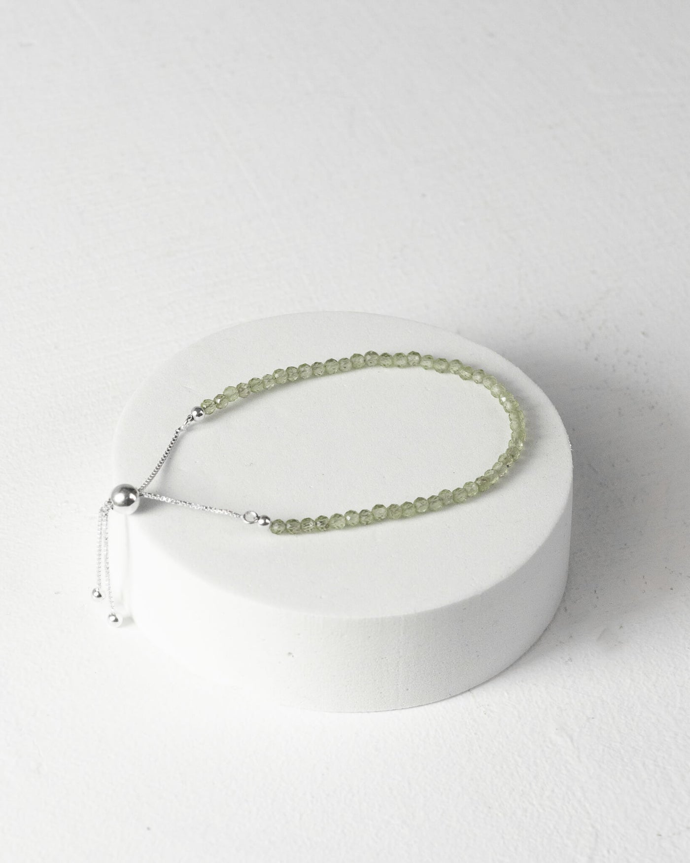 Peridot 3mm Faceted Bead Bracelet 925 Sterling Silver