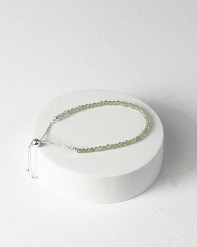 Peridot 3mm Faceted Bead Bracelet 925 Sterling Silver