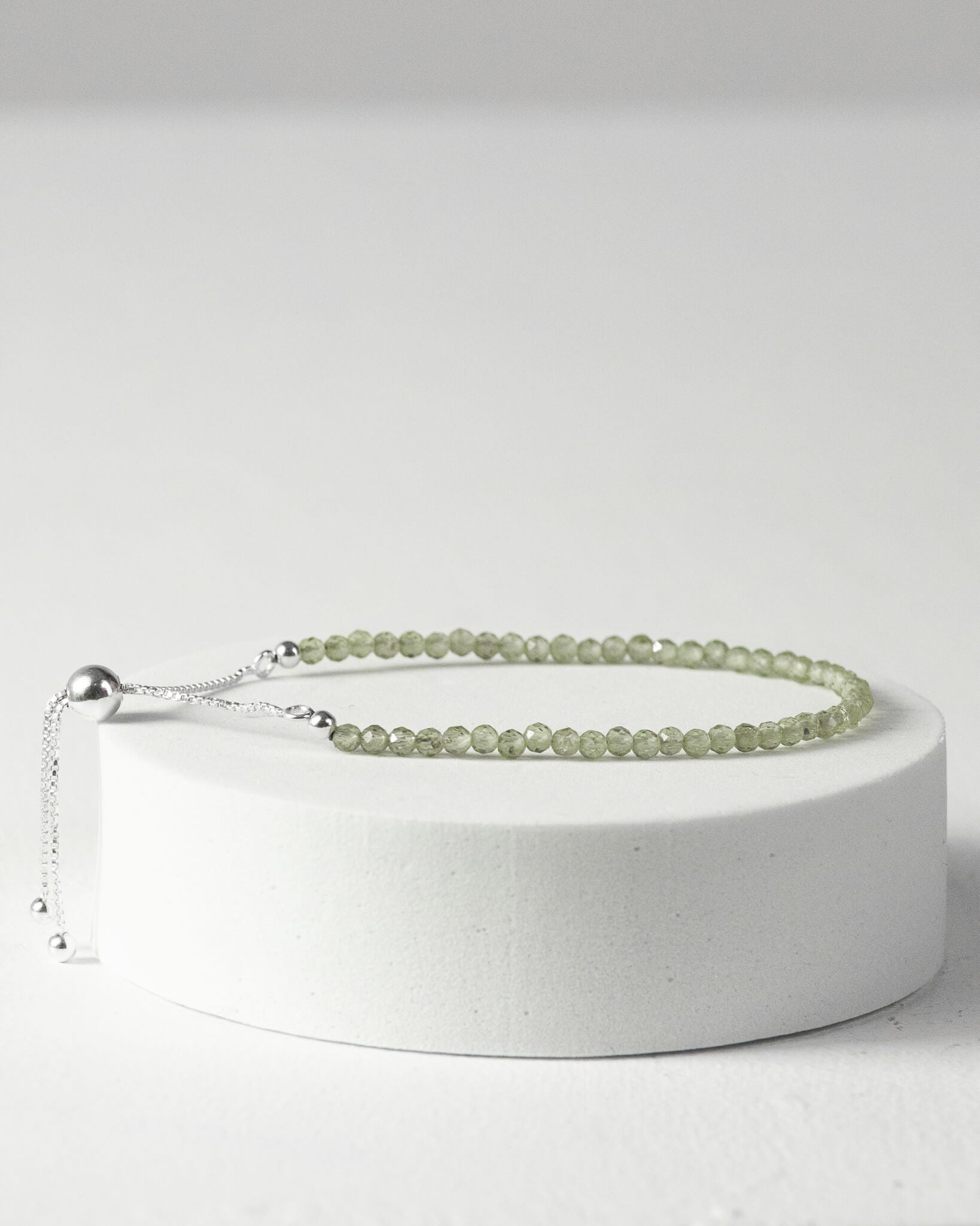 Peridot 3mm Faceted Bead Bracelet 925 Sterling Silver Healing Crystal