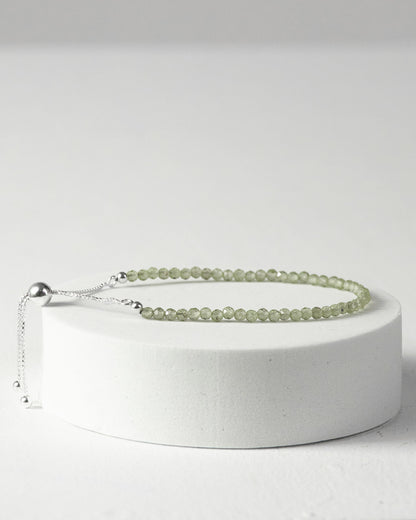 Peridot 3mm Faceted Bead Bracelet 925 Sterling Silver Healing Crystal