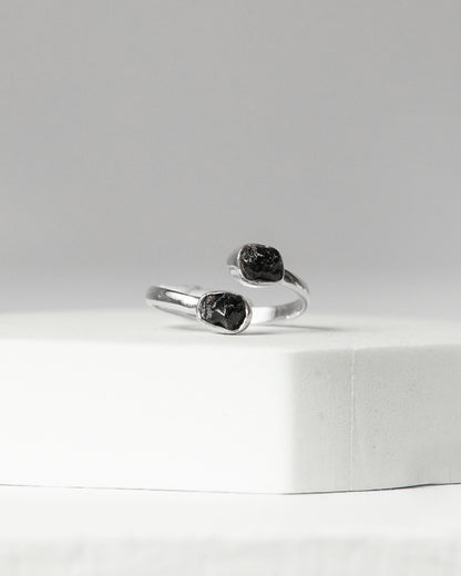 Black Tourmaline Raw 925 Sterling Silver Ring Healing Crystal