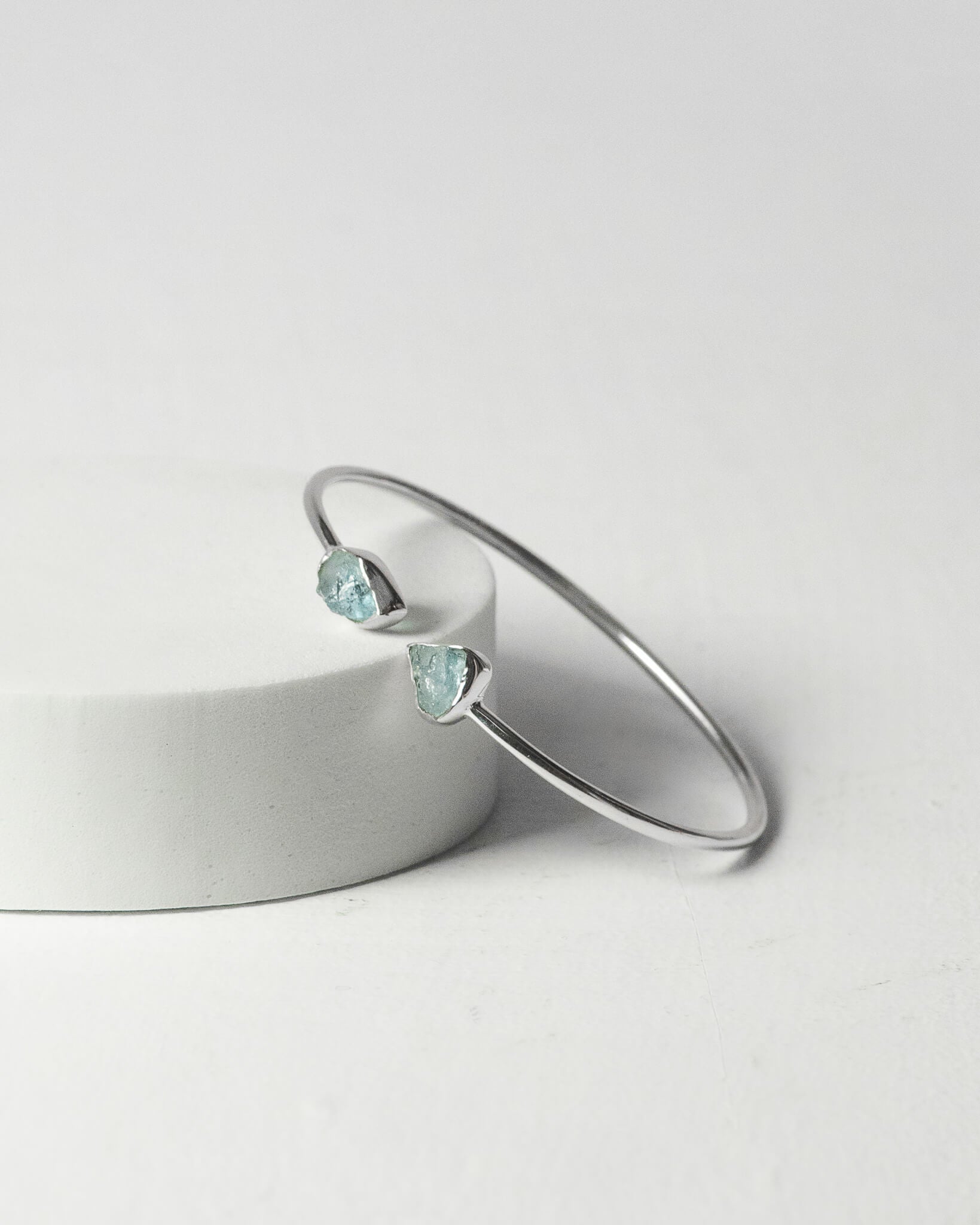 Aquamarine Raw Bangle 925 Sterling Silver Bracelet Healing Crystal