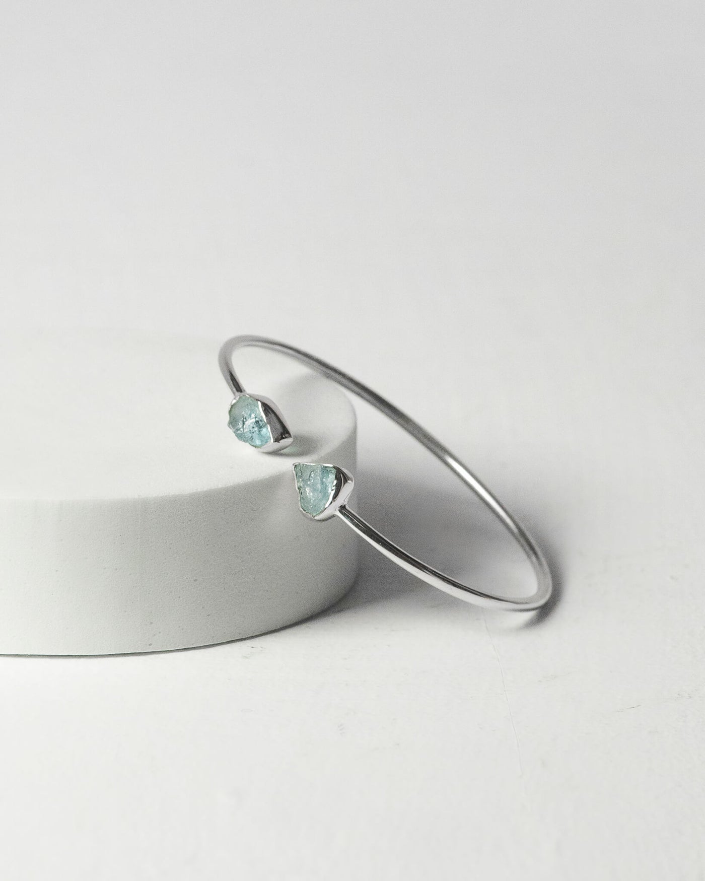 Aquamarine Raw Bangle 925 Sterling Silver Bracelet