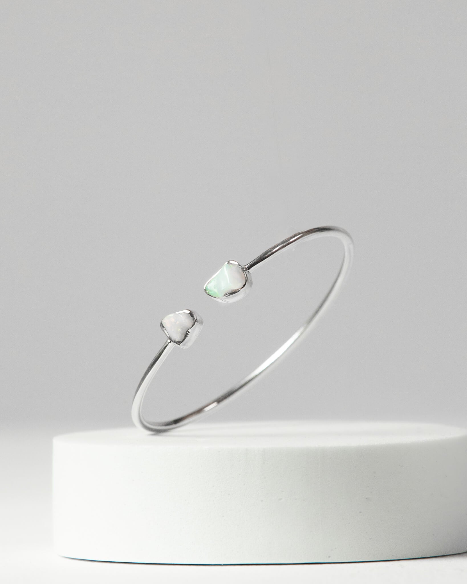 Ethiopian Opal Raw Bangle 925 Sterling Silver Bracelet Healing Crystal
