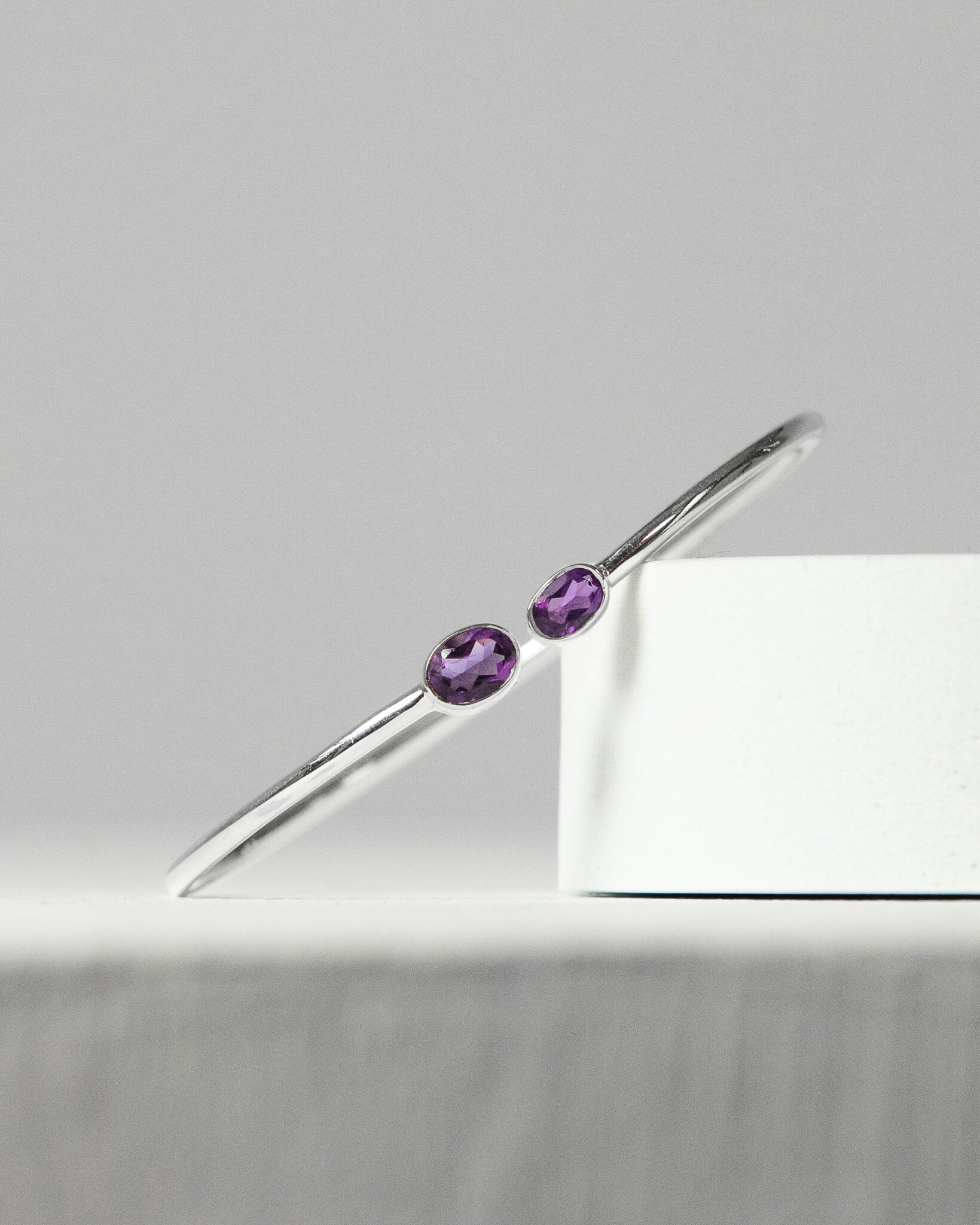 Amethyst Faceted Bangle Sterling Silver Bracelet Healing Crystal