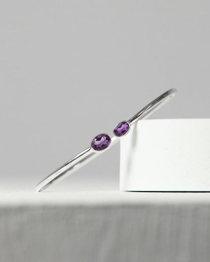 Amethyst Faceted Bangle Sterling Silver Bracelet Healing Crystal