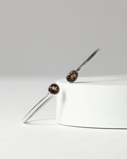 Smoky Quartz Faceted Bangle 925 Sterling Silver Bracelet Healing Crystal