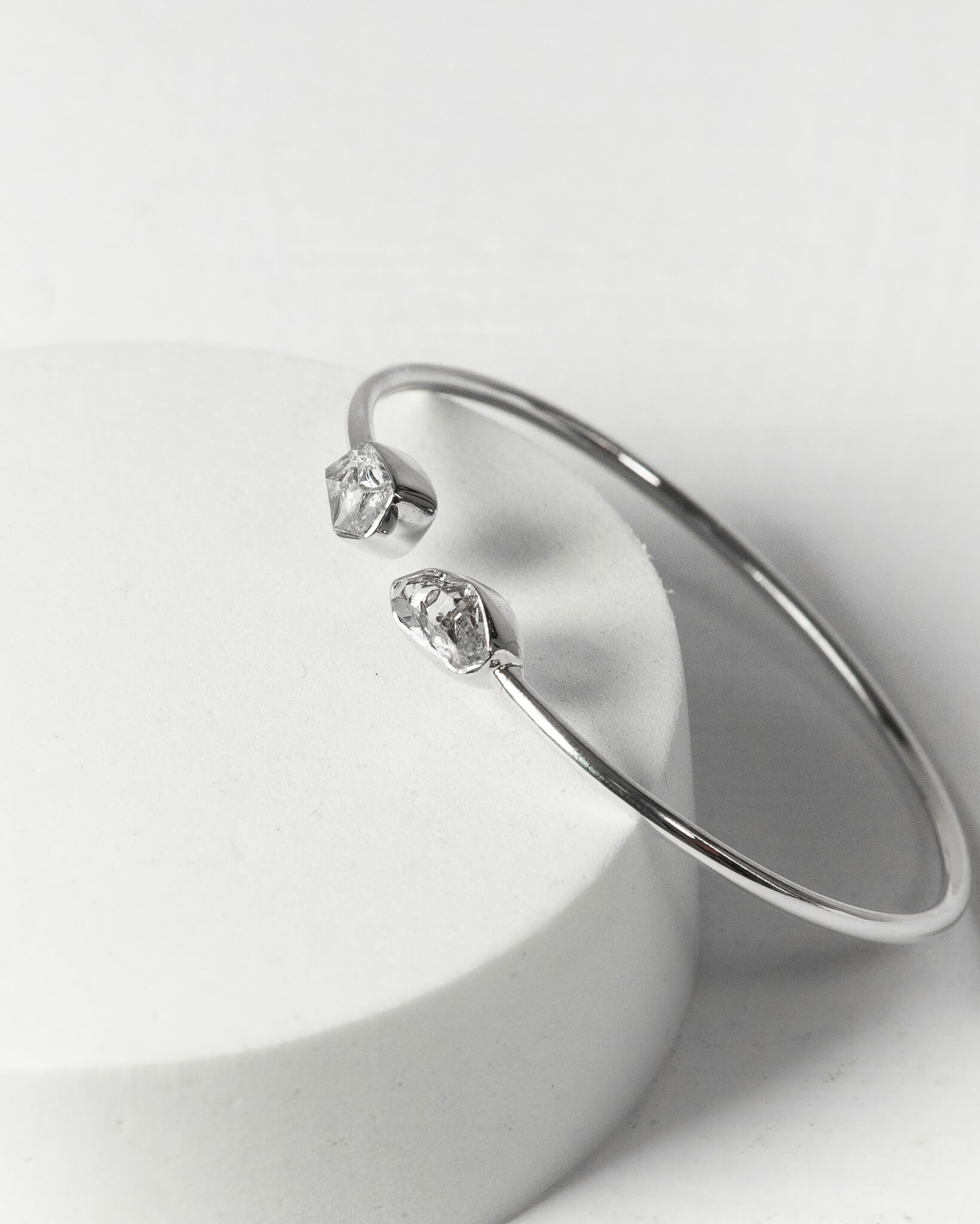 Herkimer Diamond Raw Bangle 925 Sterling Silver Bracelet Healing Crystal