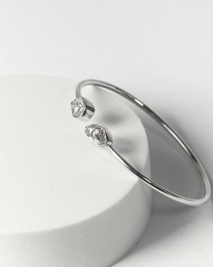 Herkimer Diamond Raw Bangle 925 Sterling Silver Bracelet Healing Crystal