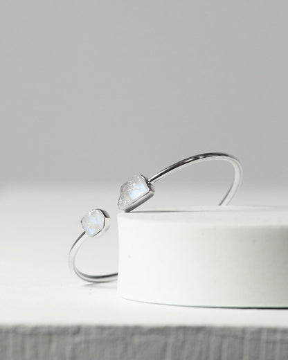 Rainbow Moonstone Raw Bangle 925 Sterling Silver Bracelet Healing Crystal