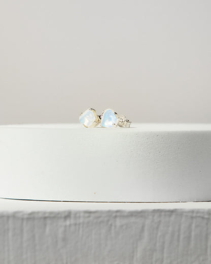 Rainbow Moonstone Raw Stud Earrings 925 Sterling Silver Healing Crystal