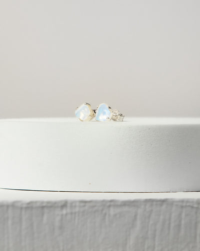 Rainbow Moonstone Raw Stud Earrings 925 Sterling Silver