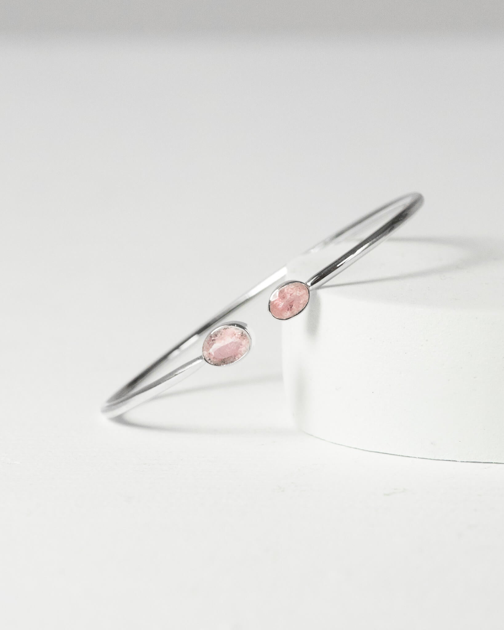 Morganite Faceted Bangle 925 Sterling Silver Bracelet Healing Crystal