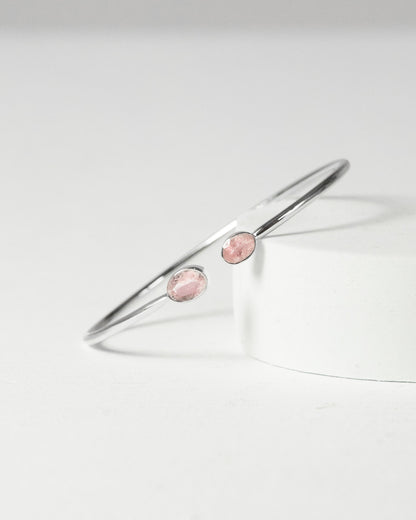 Morganite Faceted Bangle 925 Sterling Silver Bracelet Healing Crystal