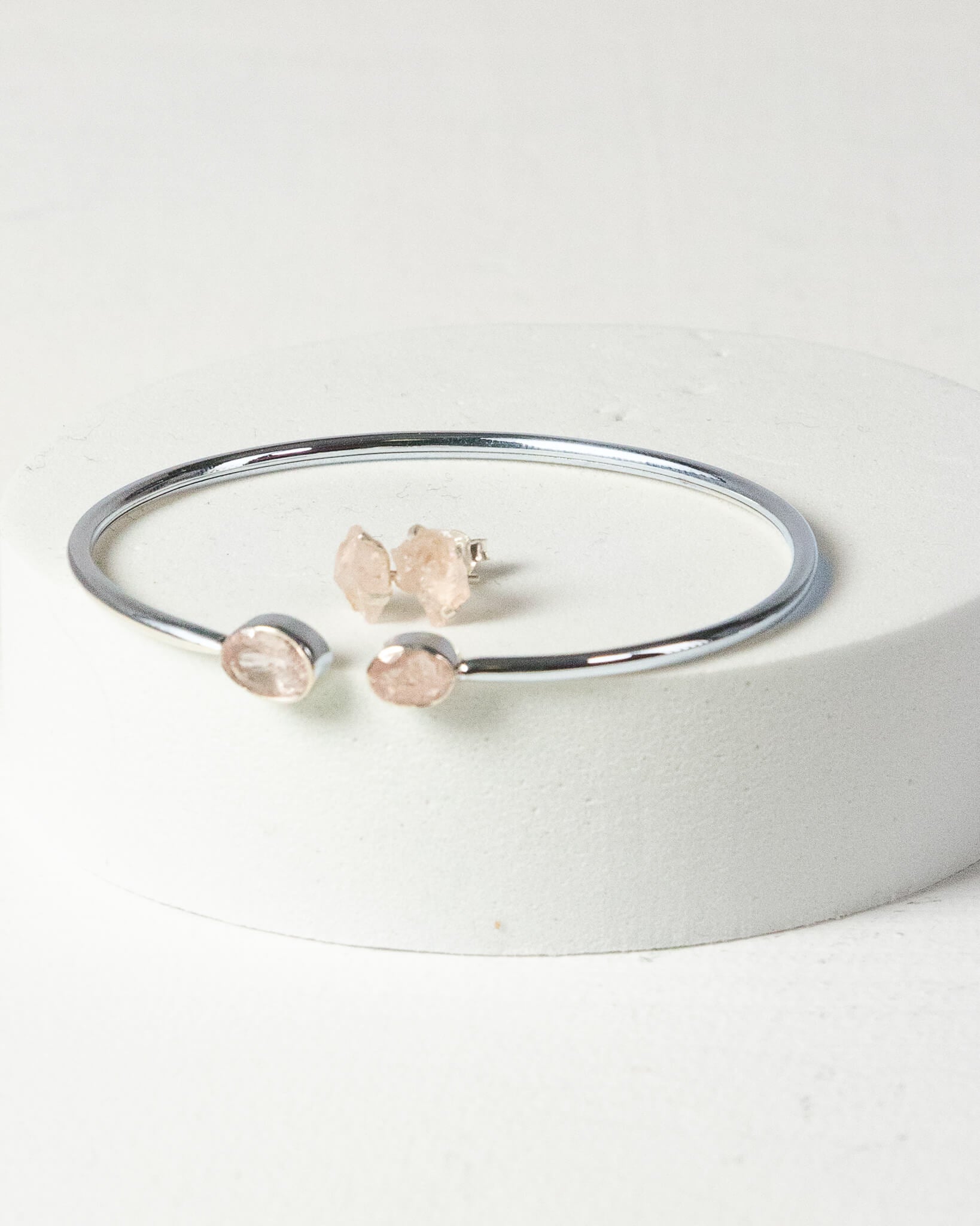 Morganite Raw Stud Earrings 925 Sterling Silver Healing Crystal