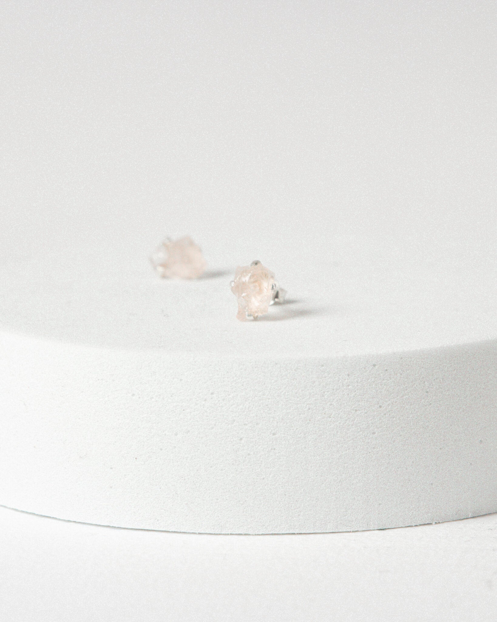 Morganite Raw Stud Earrings 925 Sterling Silver Healing Crystal