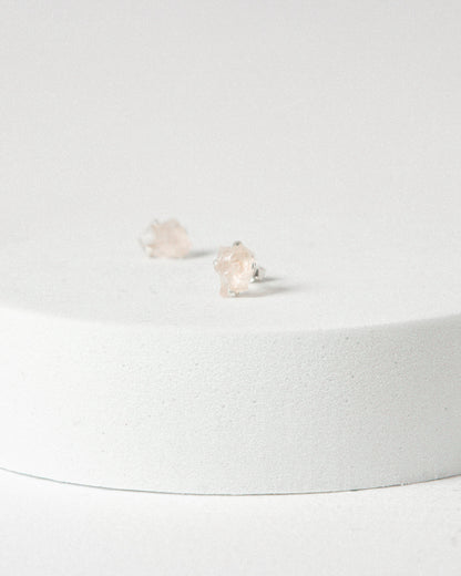 Morganite Raw Stud Earrings 925 Sterling Silver Healing Crystal