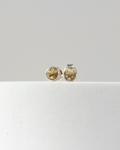 Citrine Faceted Stud Earrings 925 Sterling Silver Healing Crystal