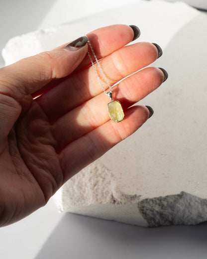 Libyan Desert Glass Raw Pendant 925 Sterling Silver Crystal Necklace