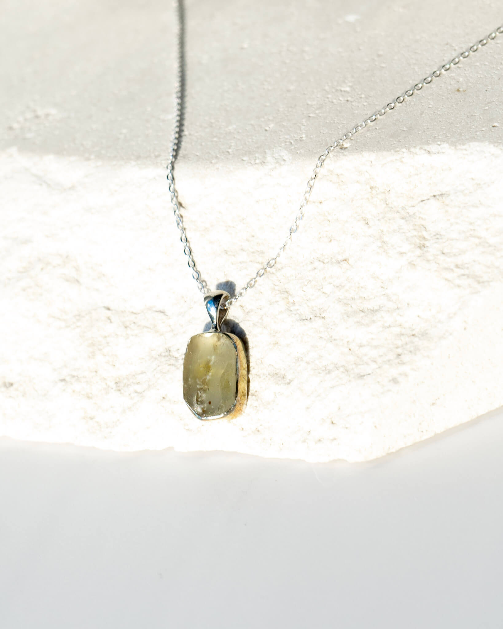 Libyan Desert Glass Raw Pendant 925 Sterling Silver Crystal Necklace