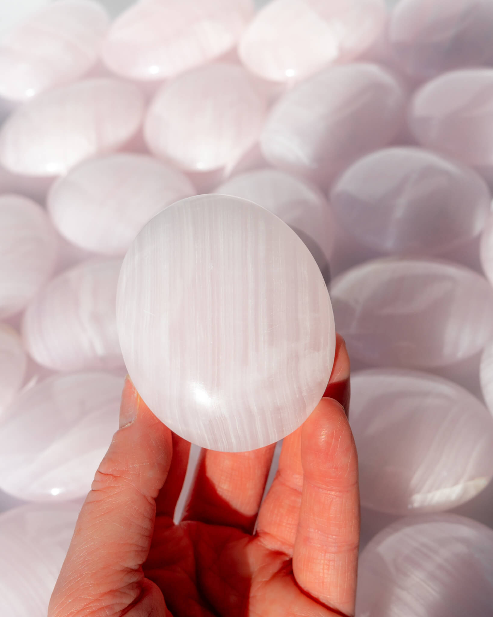 Mangano Calcite Palm Stone Healing Crystal