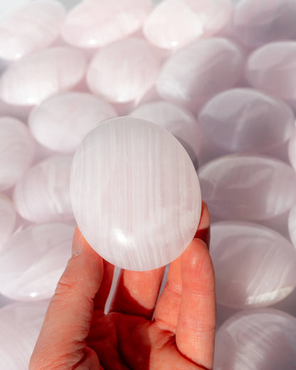 Mangano Calcite Palm Stone Healing Crystal