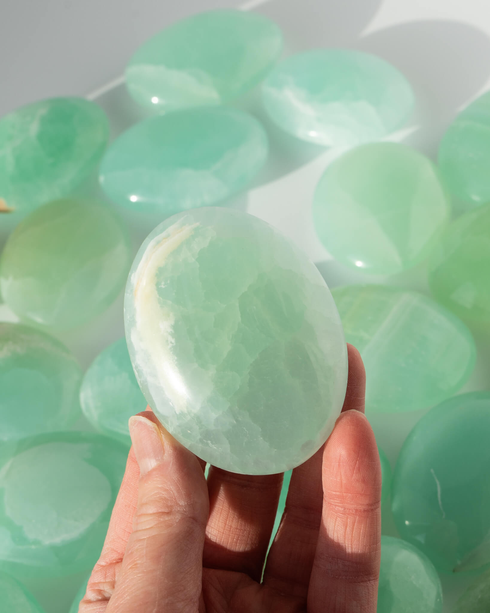 Pistachio Calcite Palm Stone Healing Crystal