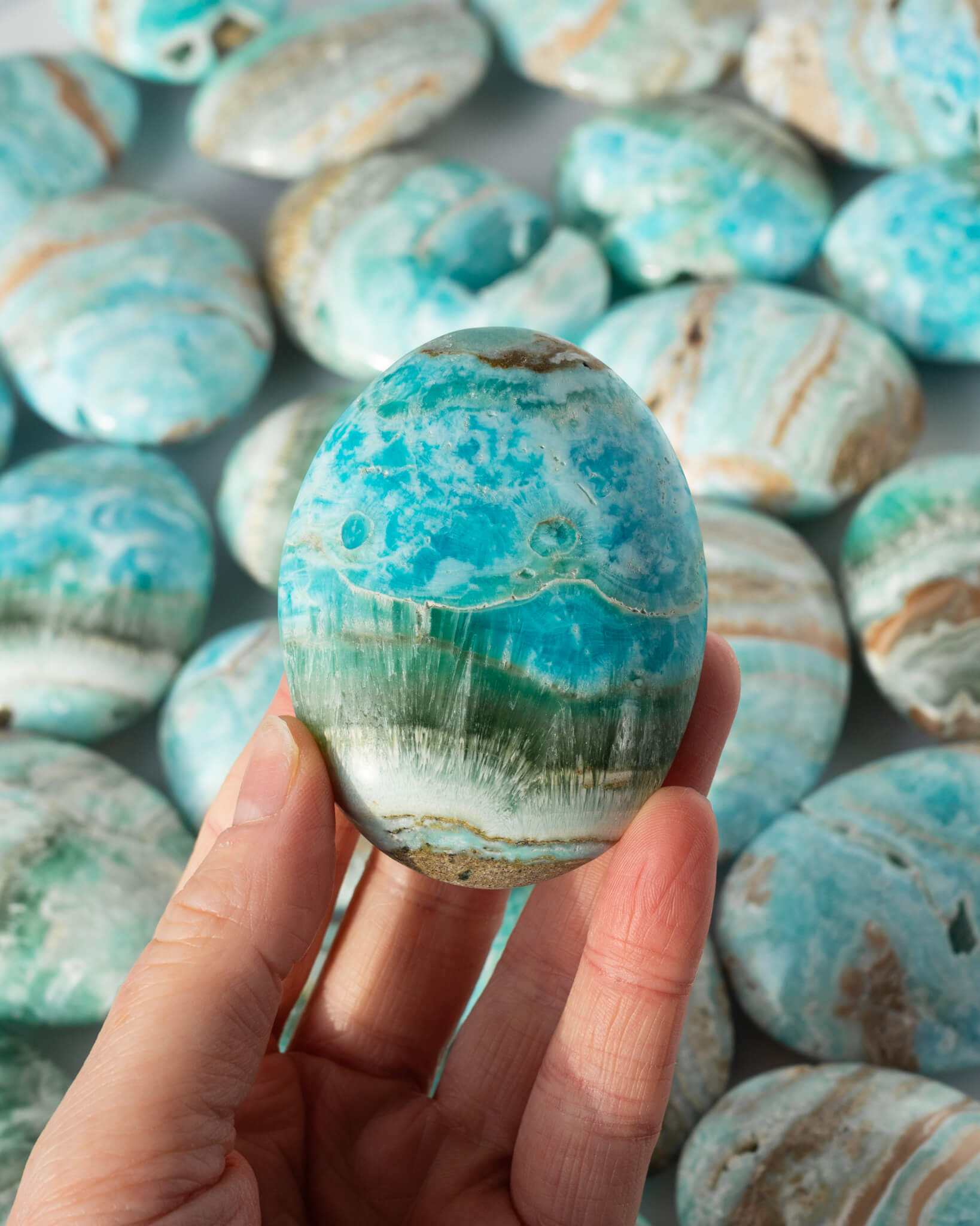 Blue Aragonite Palm Stone Healing Crystal