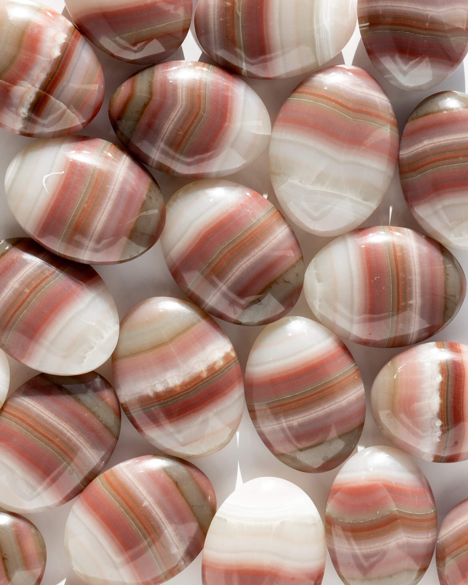 Pink Banded Calcite Palm Stone Healing Crystal