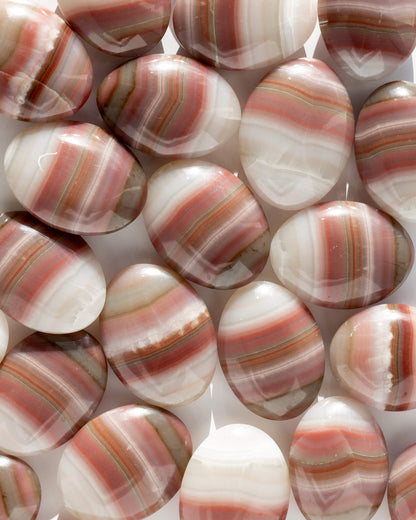 Pink Banded Calcite Palm Stone Healing Crystal