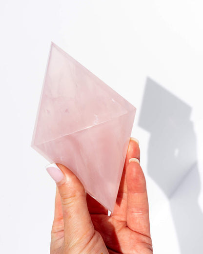 Rose Quartz Diamond on Silver Stand Healing Crystal