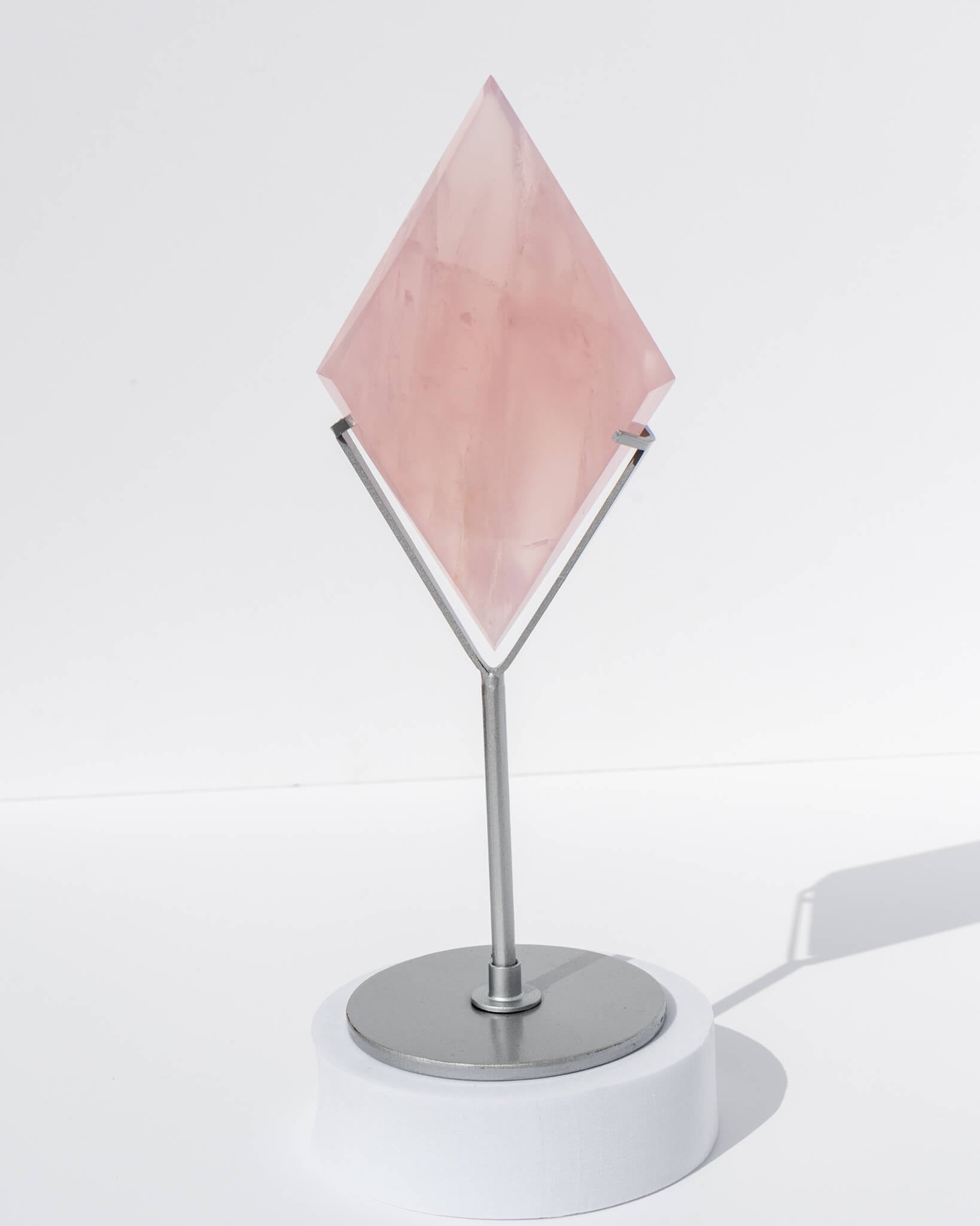 Rose Quartz Diamond on Silver Stand Healing Crystal